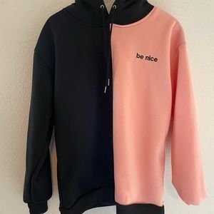 Pink and black motivational sweater. Be Nice :)